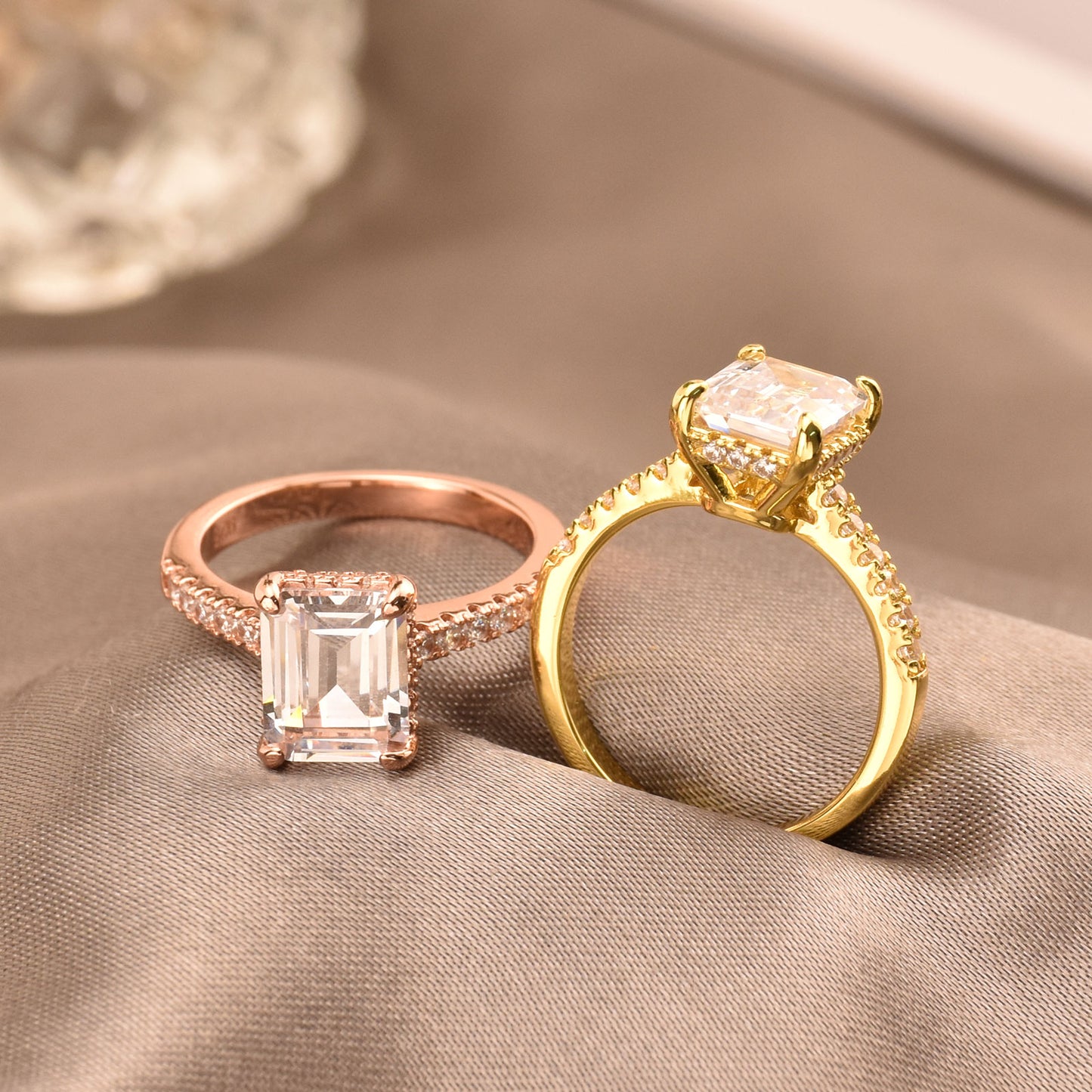 Newshe Yellow /Rose Gold Solid 925 Silver 3 Carat Emerald Cut Engagement image 5