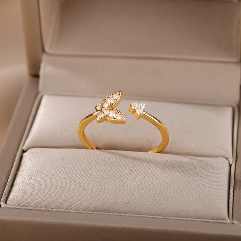 Stainless Steel Rings for Women Aesthetic Sunflower Gold Plated Wedding Couple image 37