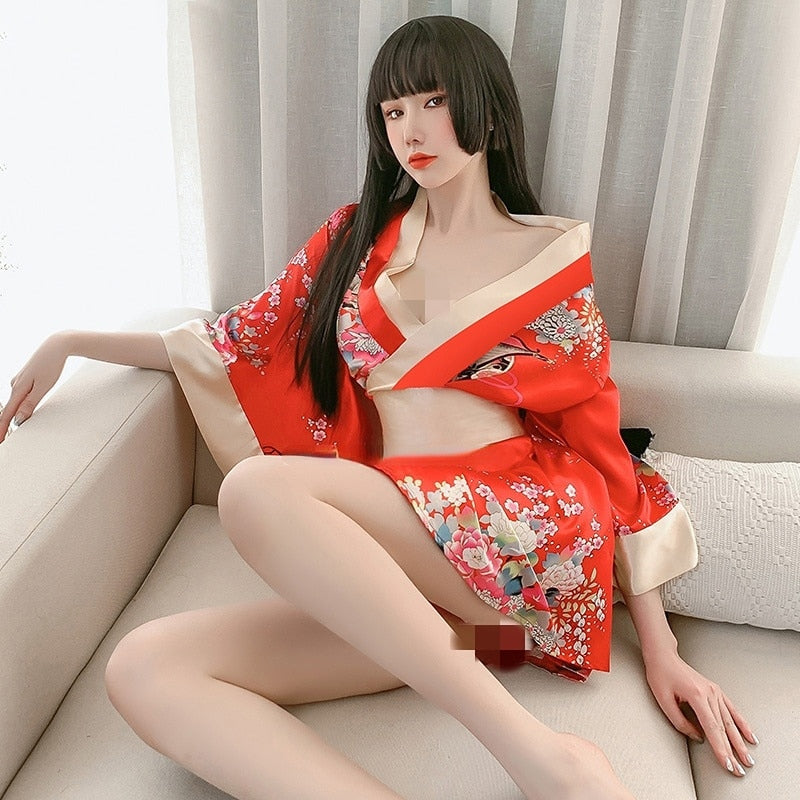 Japanese Kimono Dress for Women Cardigan Gorgeous Floral Print Yukata Asian Obi image 7