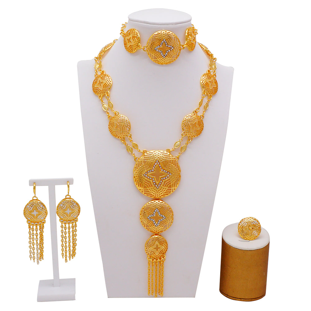 Arabic Dubai Jewelry Set for Women Earrings Ethiopian African Long Chain Gold C image 32