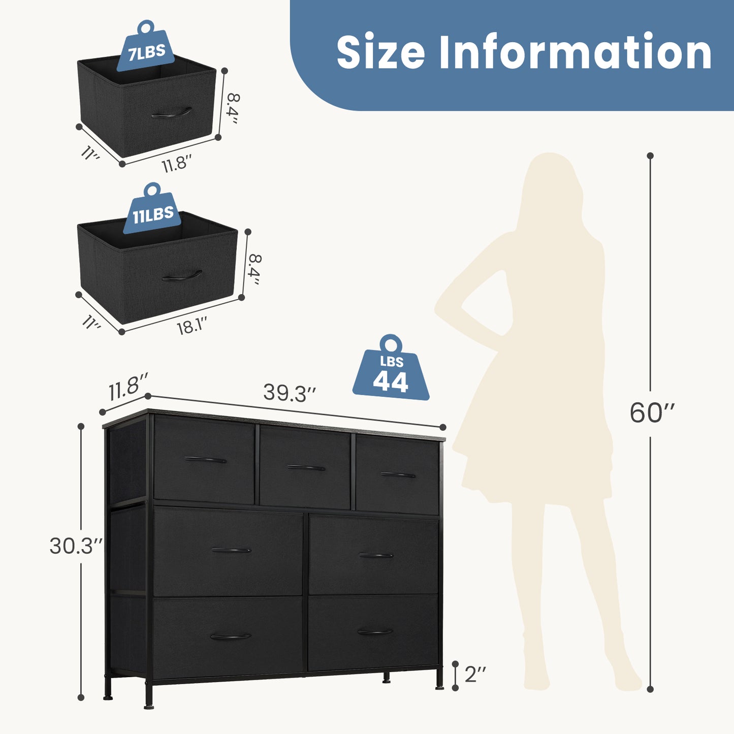 JHK Desser For Bedroom With 7 Fabric Drawers Organizer Storage Closet Chest Clo image 6