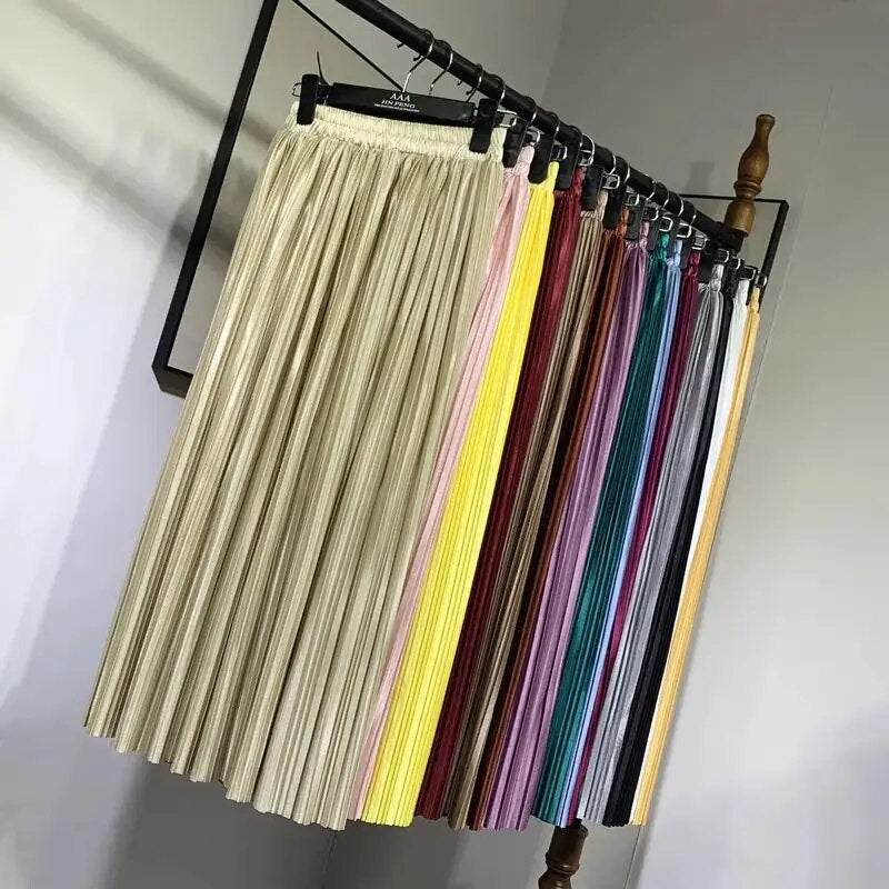 Silver Gold Pleated Skirt Womens Vintage High Waist Skirt 2023 Winter Long Warm image 20