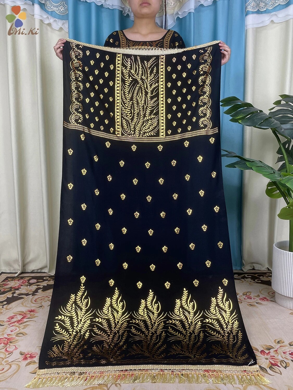 New African Abaya Women Dress Gold Plated Cotton Loose fitting Dress with Big S image 6