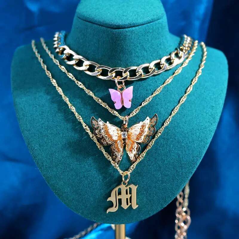 New Multi Layer Butterfly Dragon Charms Crystal Necklaces For Women Punk Golden image 19
