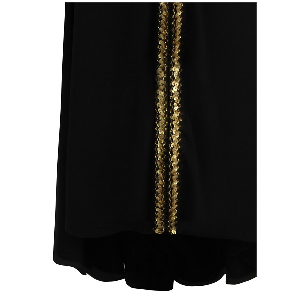 Angel-fashions Women's Boat Neck Formal Black Dress Gold Sequin Slit Evening image 4