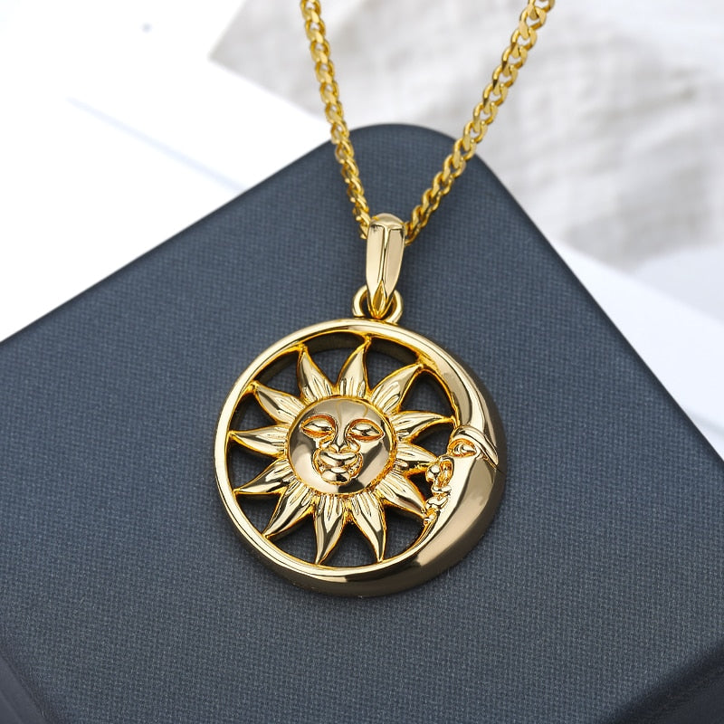 Sun and Moon Necklace For Women Round Gold Color Sun Necklace Stainless Steel B image 5