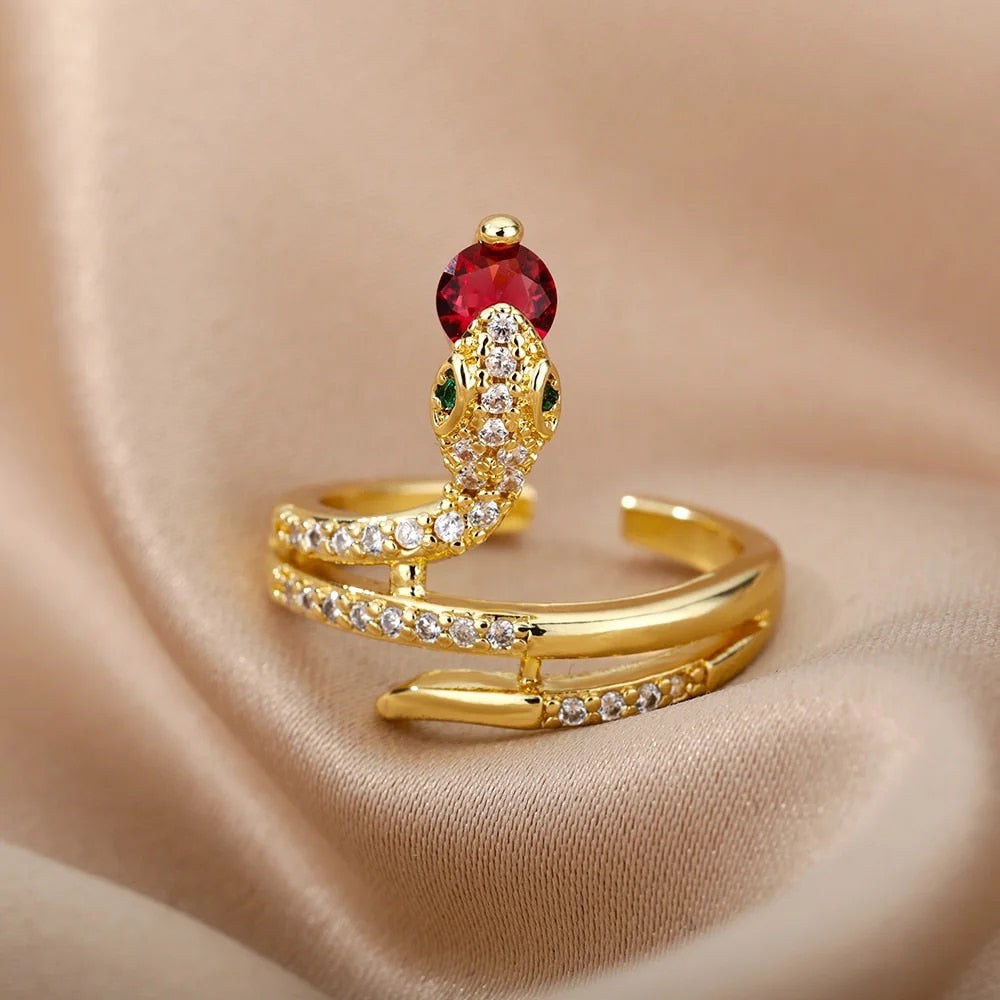 Stainless Steel Snake Rings For Women Men Gold Plated Open Adjustable Zircon Ri image 4
