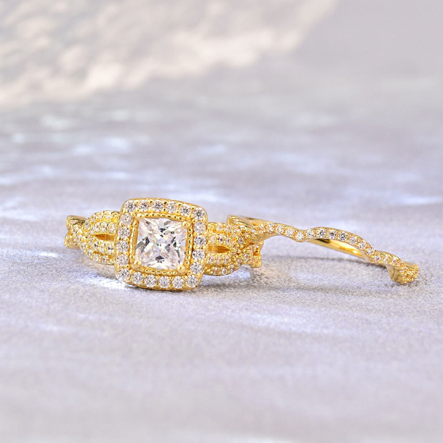 Wuziwen Yellow and Rose Gold 925 Sterling Silver Engagement Ring Set image 4