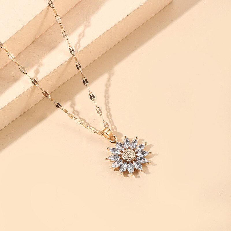 1PCS Gold-color Necklace Ladies Light Luxury Style Flower Pendant Inlaid Zircon image 5