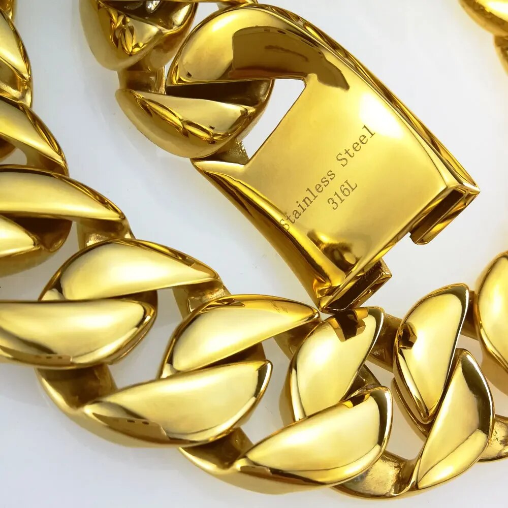 Gold Color 316L Stainless Steel All Polished 31mm Width Chain 40-55cm Necklace image 3