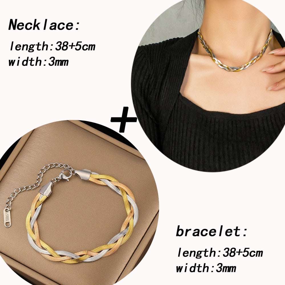 Gold Chain Necklace Bracelets Set Wholesale Stainless Steel Jewelry For Women G image 5
