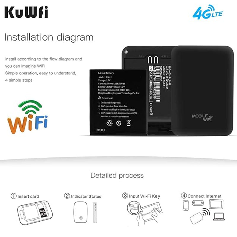 KuWFi 1800mAh 4G LTE Router 150Mbps Portable Mobile Roputer Outdoor Travel Wifi image 4