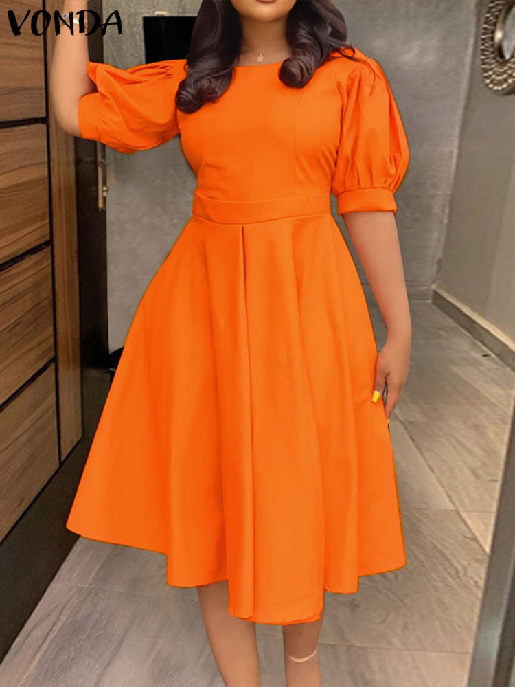 Plus Size 5XL VONDA Women Wedding Dress Sexy Backless Solid Buttons Midi Vestid image 4