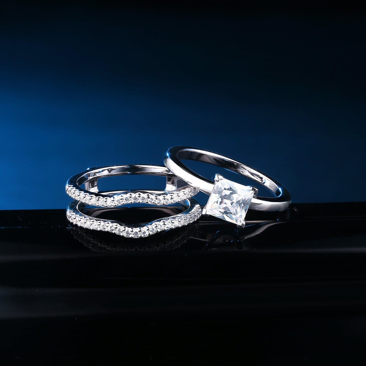 Newshe Silver & Yellow Rose Gold 925 Sterling Silver Princess Cut CZ Wedding image 2