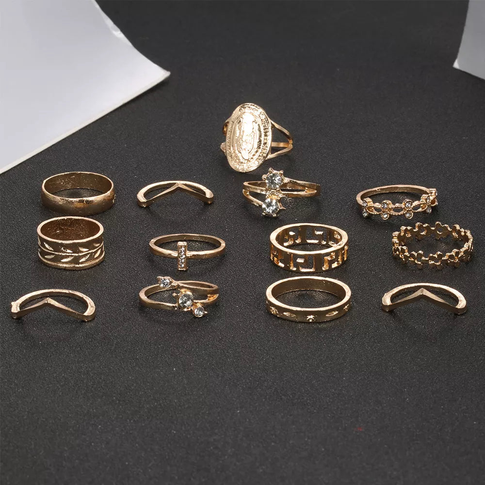 Gold Midi Finger Rings Set For Women crystal Geometric Retro Knuckle Ring image 2