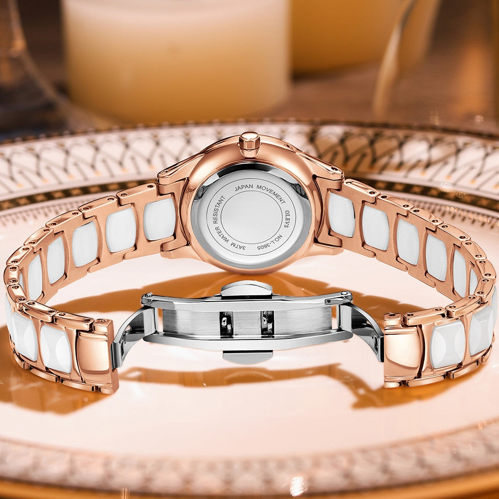 OLEVS Women Wrist Watches Rose Gold Elegant Ceramic Watchstrap Ladies image 11