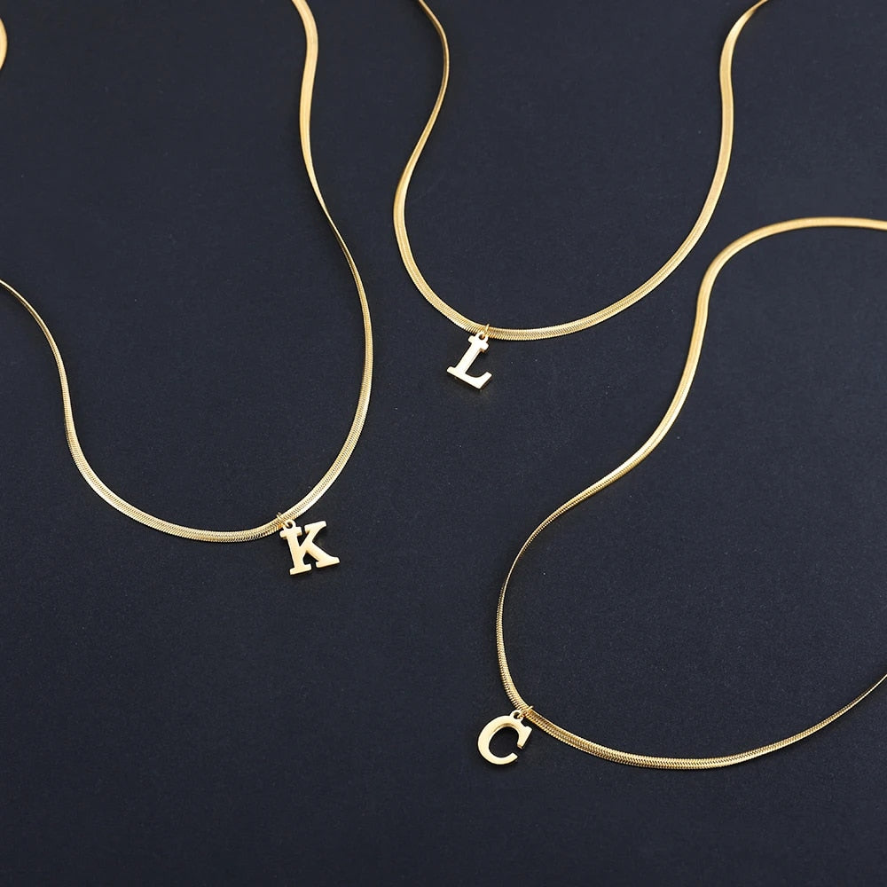 A-Z Alphabet Gold Plated Stainless Steel Pendant Necklace for Women Snake Chain image 2