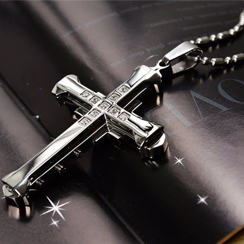 2022 New Male Crystal Cross Jesus Pendant Gold/Black/Blue Color Zirconia image 9