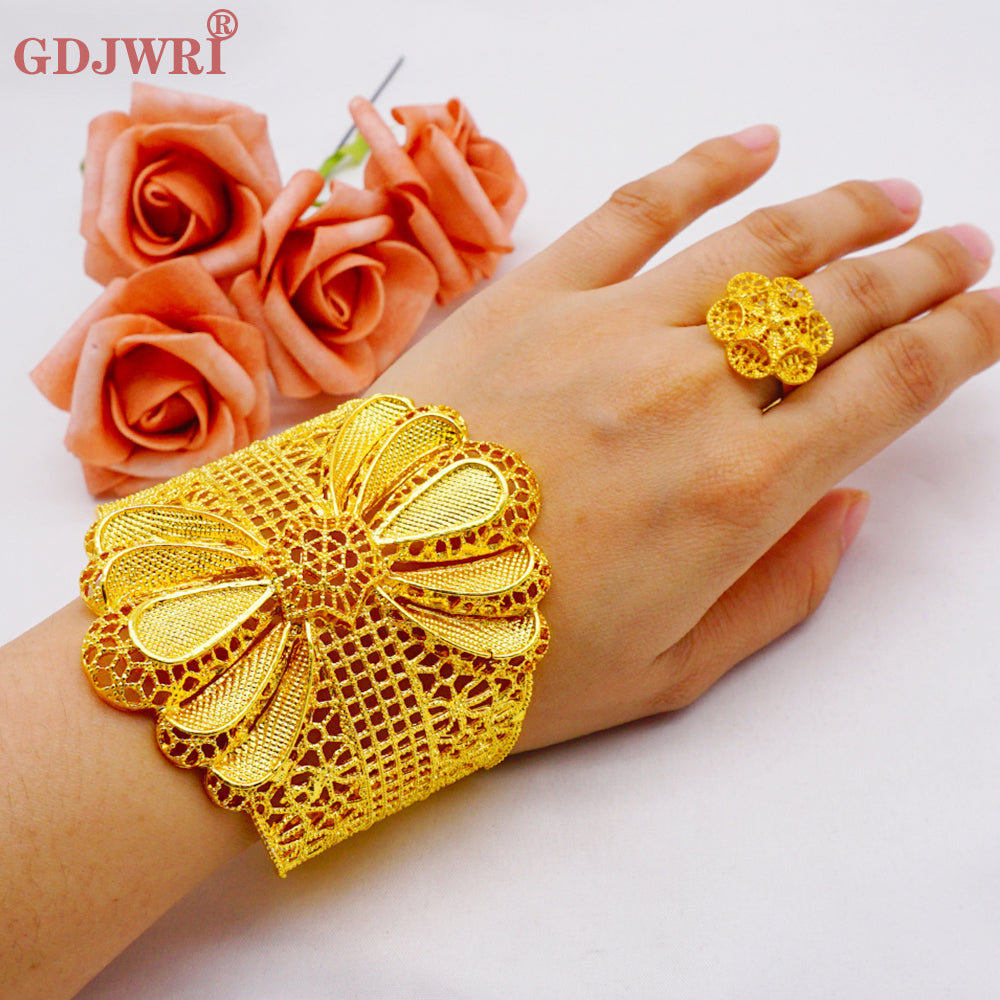 New Arrival Luxury Dubai Wide Bangle For Women Gold Color African Bracelets&Ban image 6