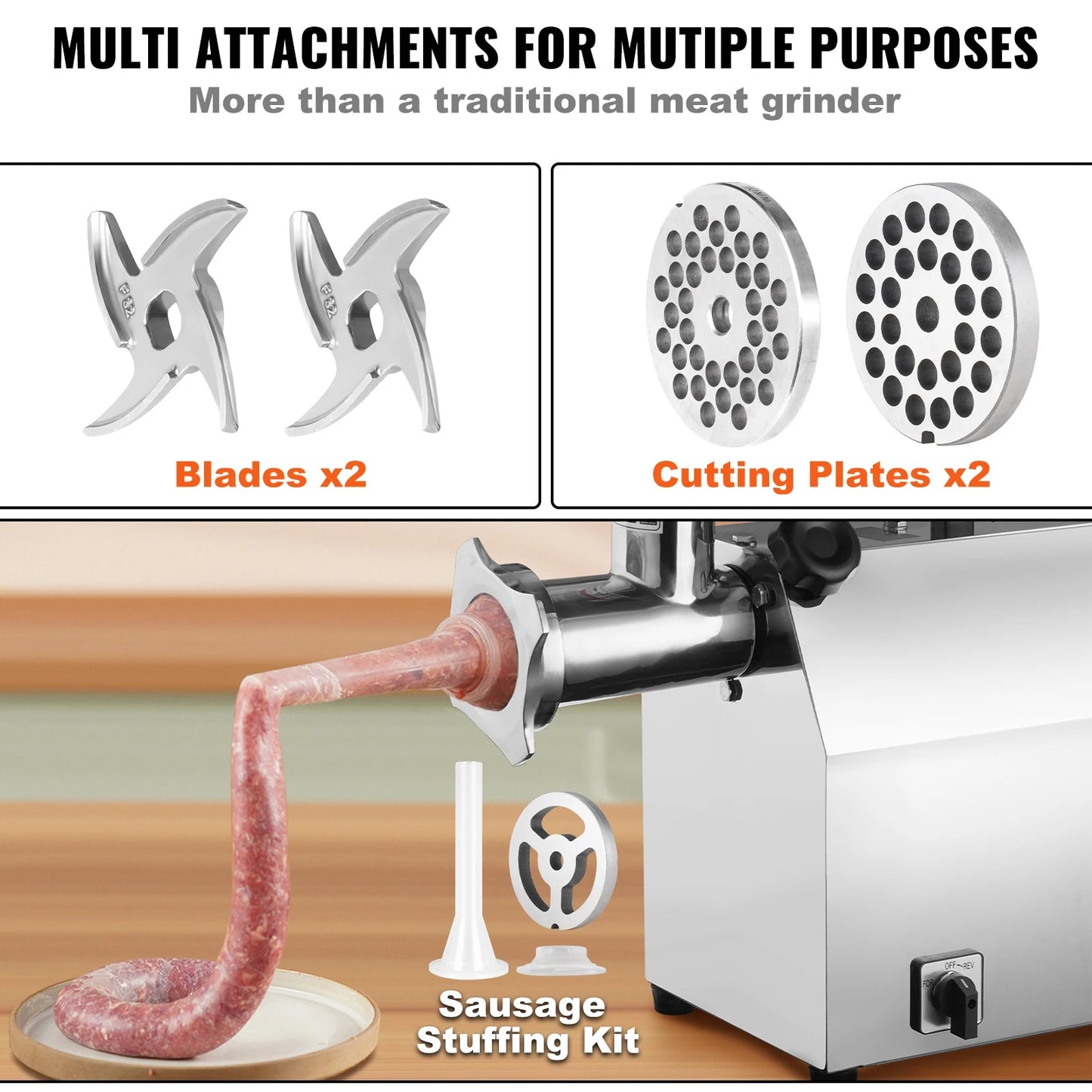 VEVOR Electric Meat Grinder Food Processors Sausage Maker Filler Mincer Stuffer image 5