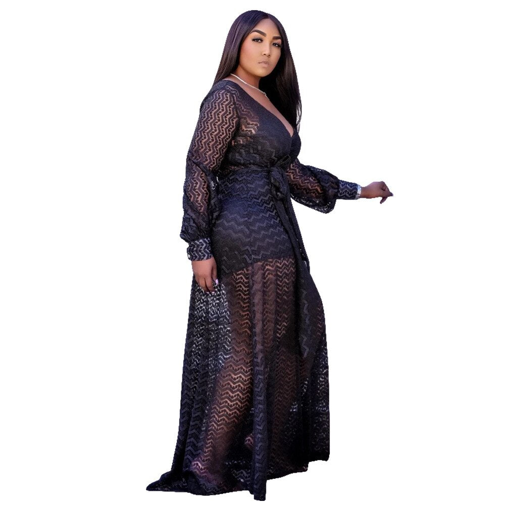 Plus Size Women Party Dresses Elegant Mesh See Through Dresses Lady Fashion Prom image 3