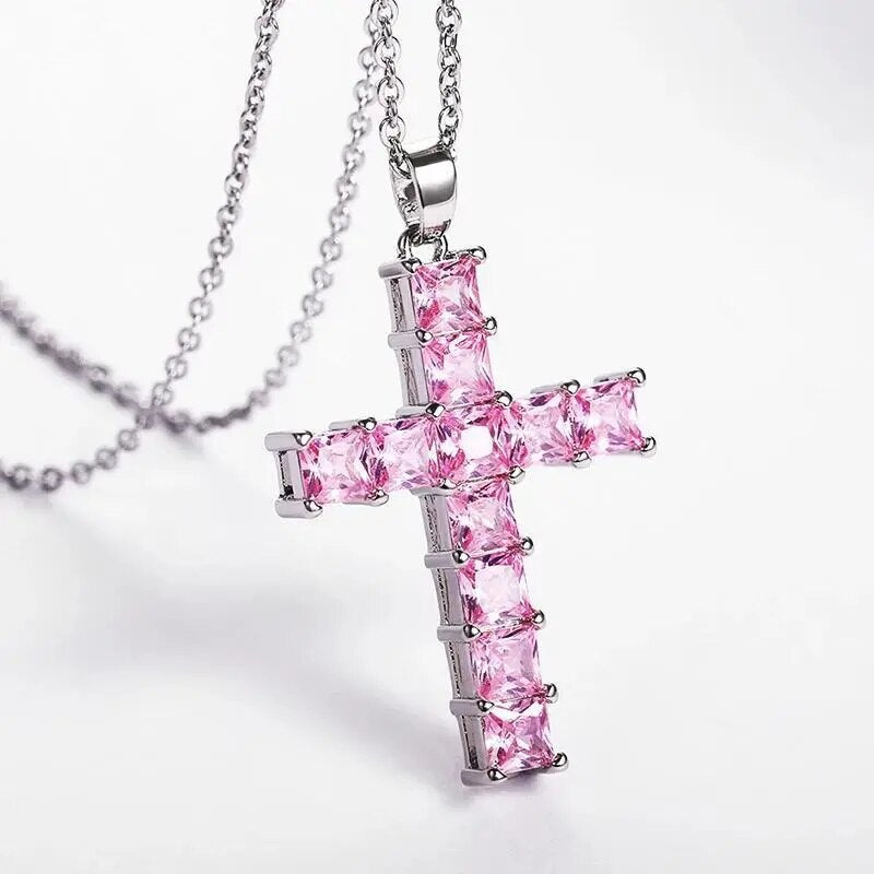 New Fashion Necklaces Female Pendants Gold Multi Color Crystal Jesus Cross Pend image 3
