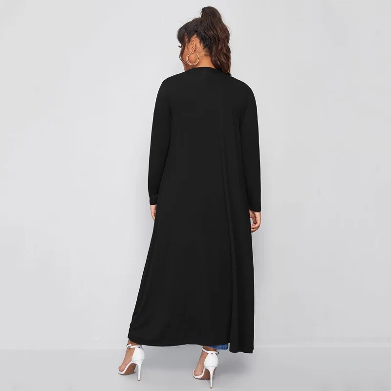 Plus Size Spring Elegant Maxi Cardigan Women Long Sleeve Open Front Loose Black image 6