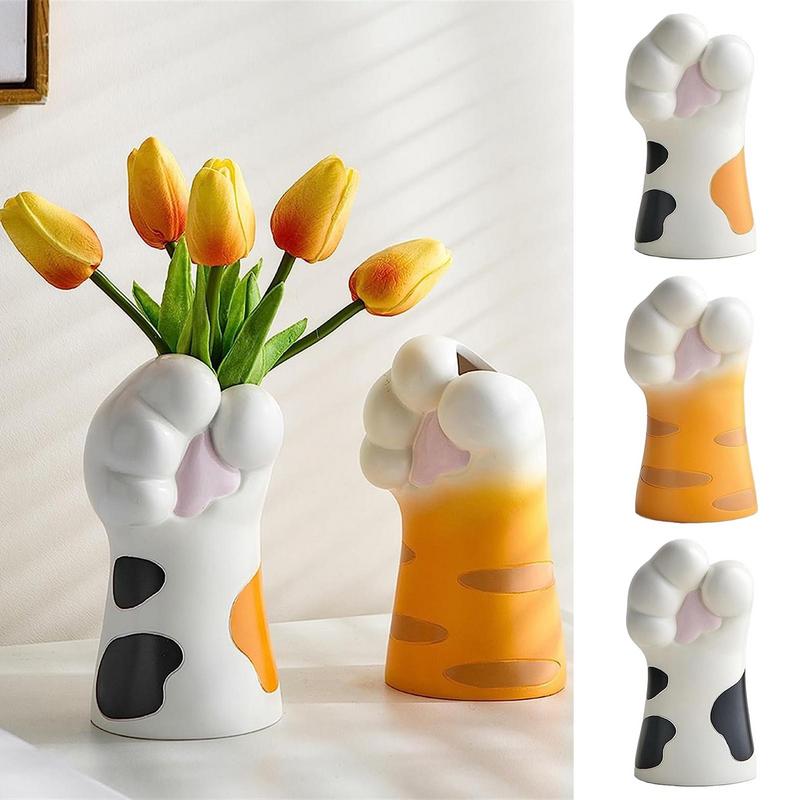 Cat Paw Vase Cute Cartoon Cat Claw Flower Vase Resin Craft Ornament Table Cente image 5