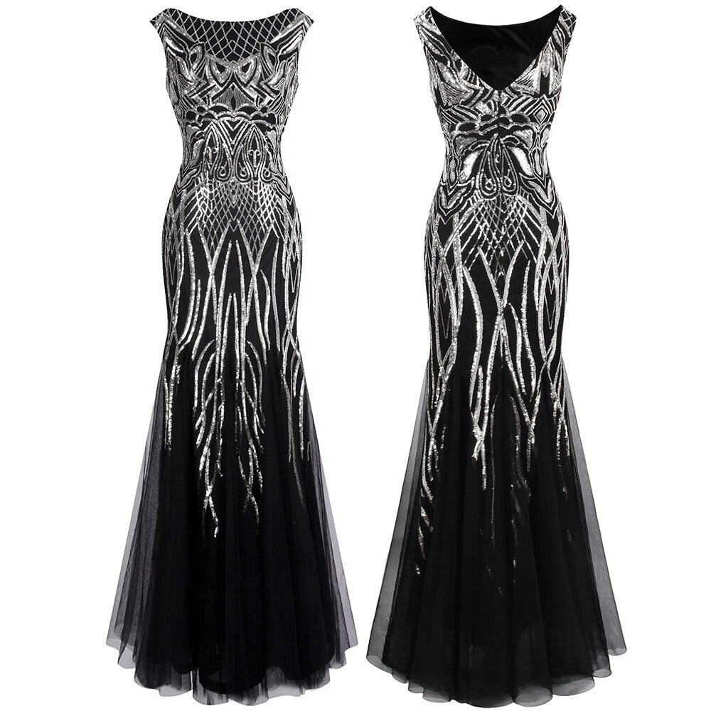 Angel-fashions Bateau Boat Neck Vintage Golden Sequin Ball Gown Long Prom image 0
