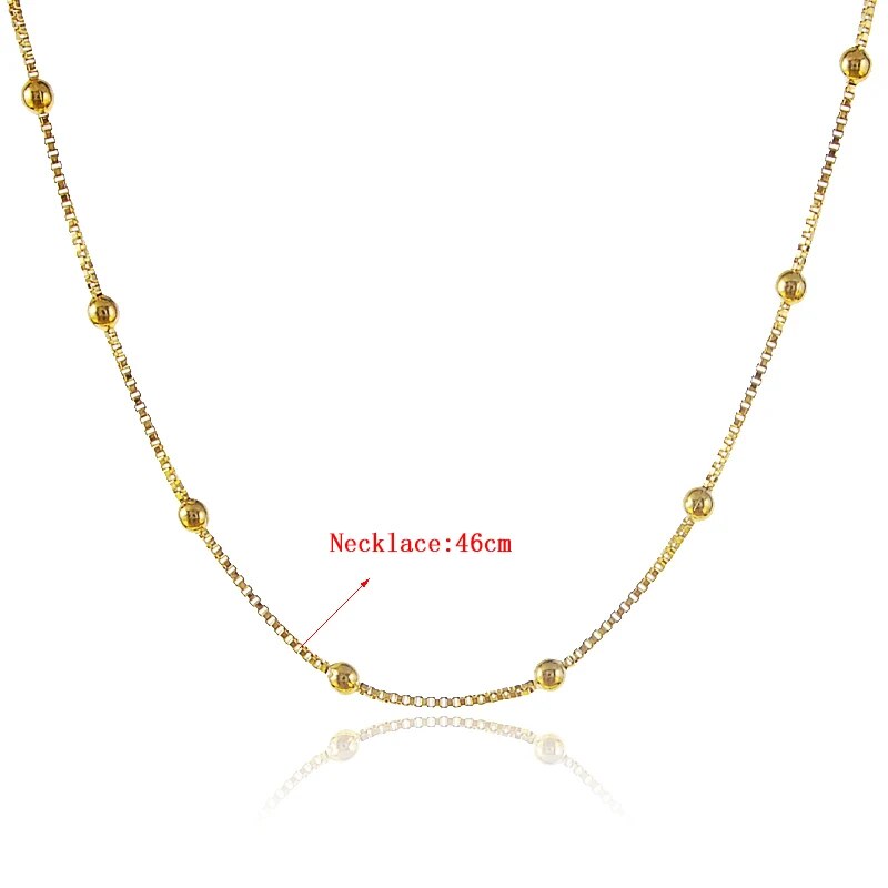 New Genuine 24K Gold Necklace Plating Gold 45CM Box Chain Beaded Necklace Short image 1
