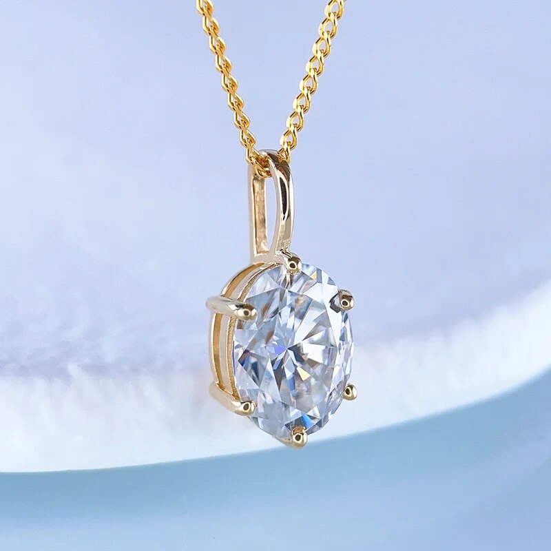 18K Gold Moissanite Pendant Real Au750 Necklace 1.5CT 6*8MM Oval Lab Diamond Fi image 1