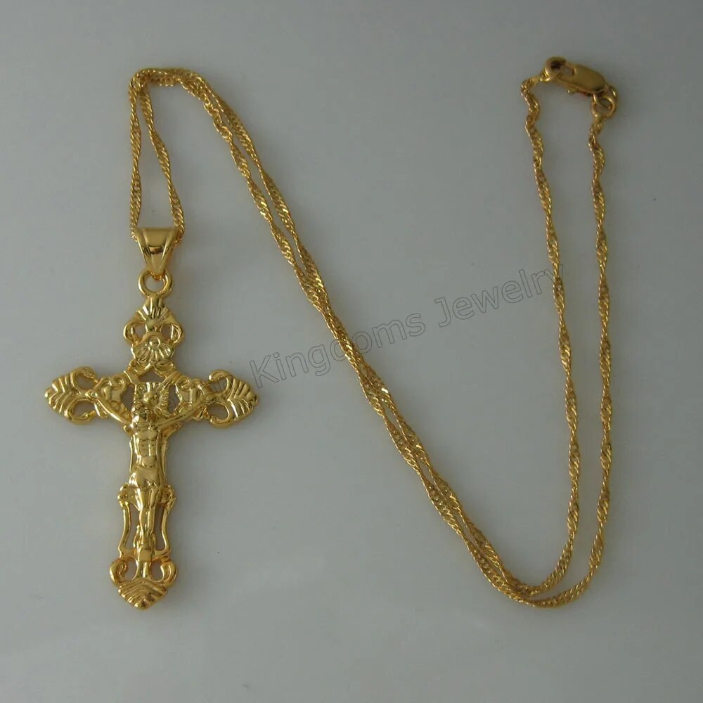 GOLD COLOR JESUS CROSS PENDANT Christ Redeemer christian catholic 18INCH or 24I image 2