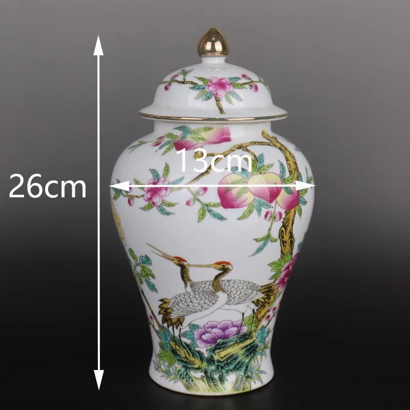 White Chinese Lidded Vase Crane Longevity Peach Chinese Vase With Peaches Gold image 1