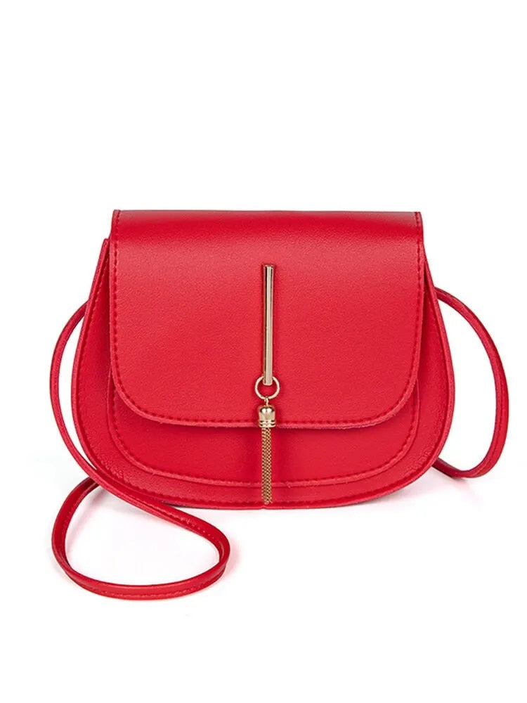 New Golden Tassel Double Layer Semi Circle Solid Color One Shoulder Saddle Bag image 2