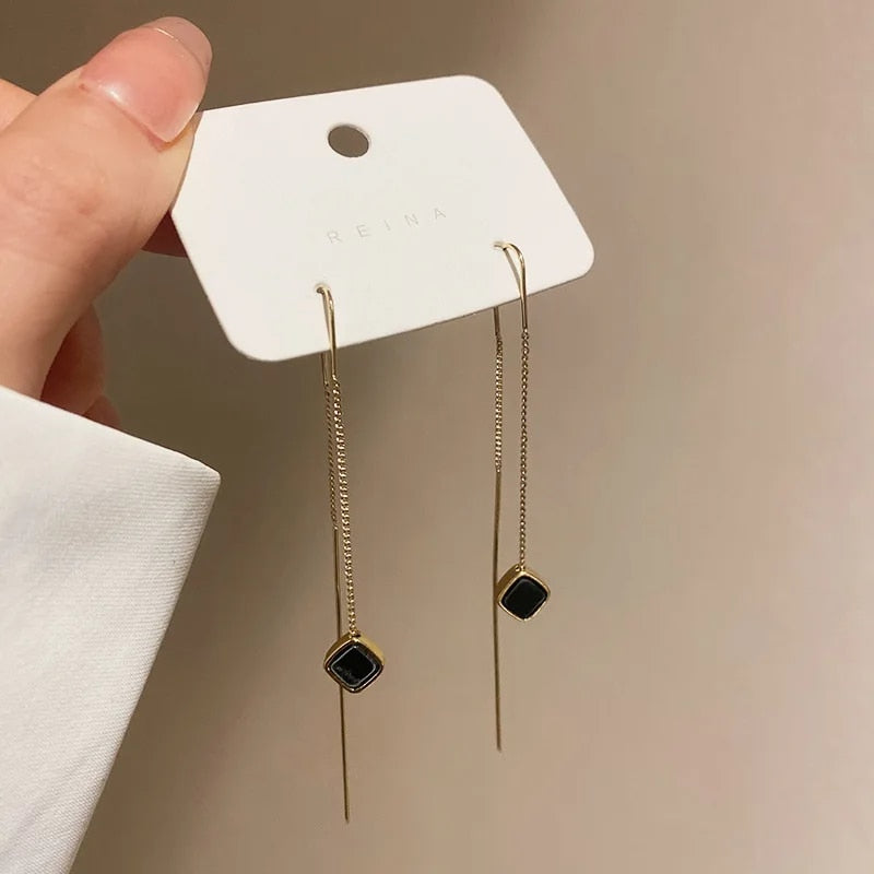 Black Heart Ear Line Long Hanging Earrings for Women Gold Color Ear Wire Pierci image 1