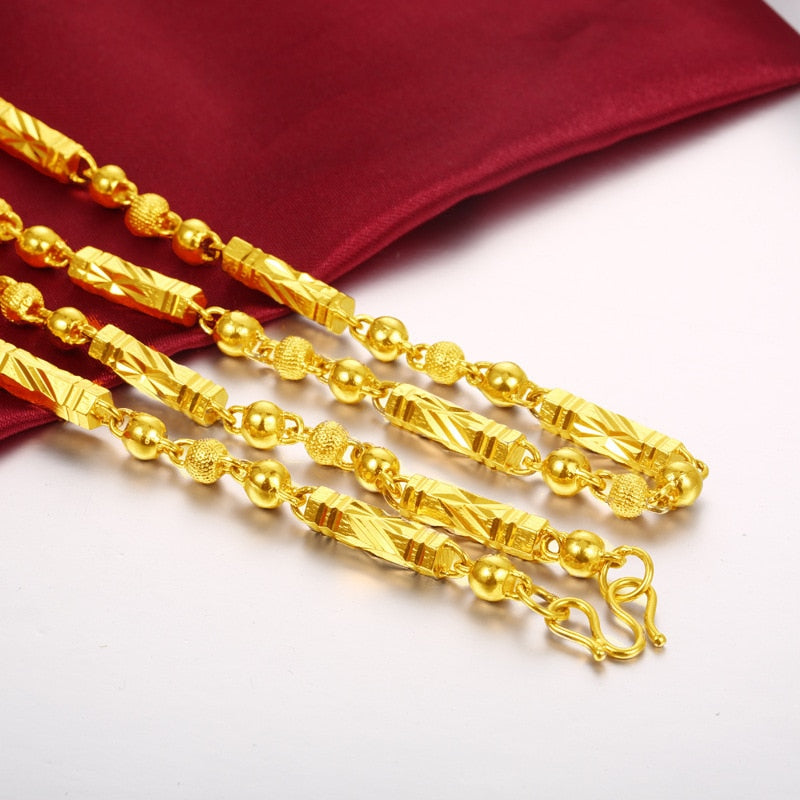 Simple Male 18K Gold Necklace Hexagonal Buddha Bamboo Chain Fine Jewelry image 3