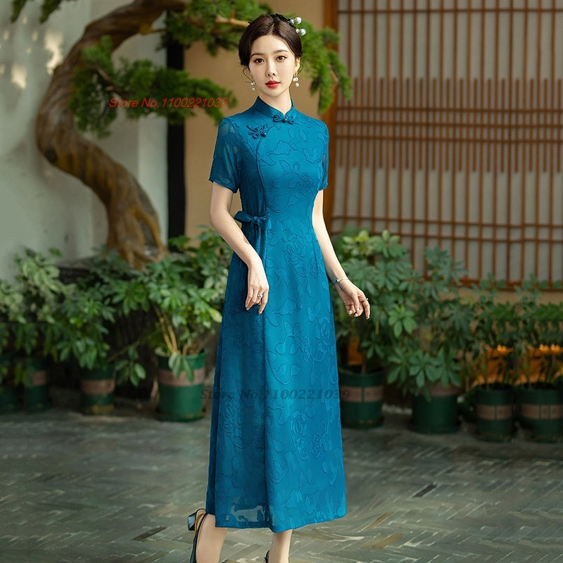 2024 vietnam traditional aodai dress chinese improved qipao national lace jacqu image 4
