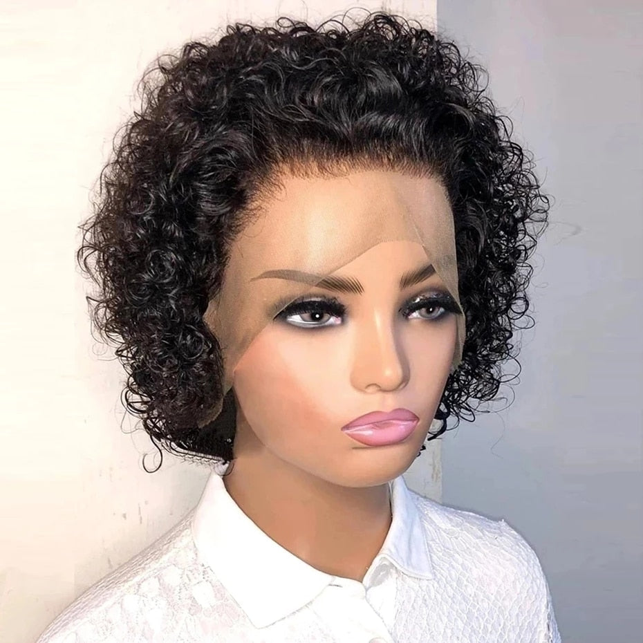 Short Pixie Cut Wig Human Hair Brazilian Remy 13*1 Transparent Lace For Black W image 5