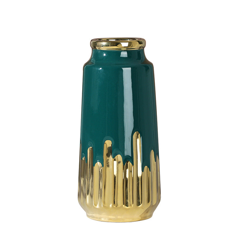 Decorative Hydroponic Flower Arrangement, Electric Gold-Plated Green Ceramic Va image 9