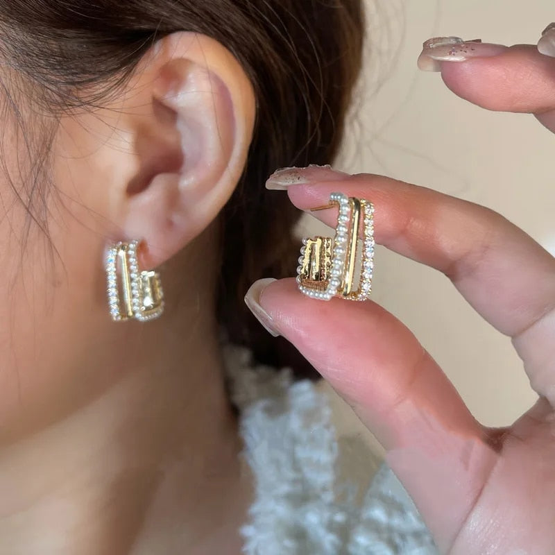 Zircon Wheat Tassel Pendant Gold Color U-shaped Earrings for Women 2023 New Fas image 19