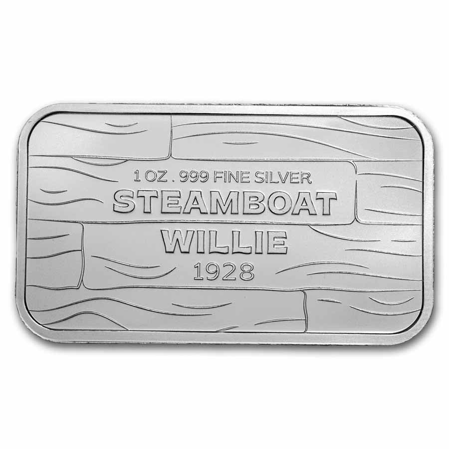 1 oz Silver Bar - Steamboat Willie BU image 1