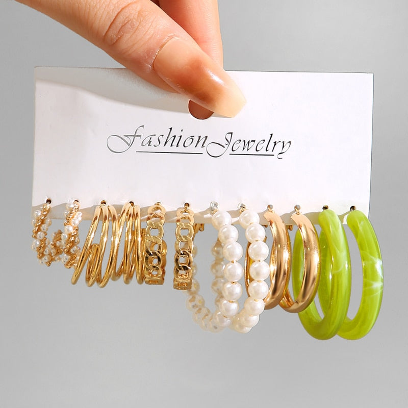 Boho Resin Colorful Earrings Set For Women Pearl Butterfly Gold Color Metal Cir image 3