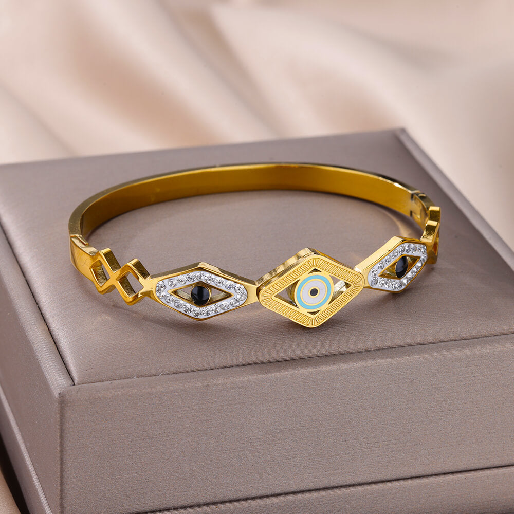 Zircon Evil Eye Bracelets for Women Stainless Steel Gold Plated Crystal Eye Ban image 6