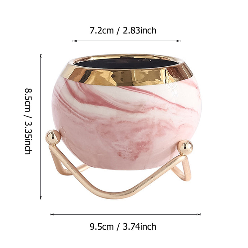 Nordic INS Style Luxury Gilded Ceramic Small Flowerpot with Golden Bracket Crea image 0