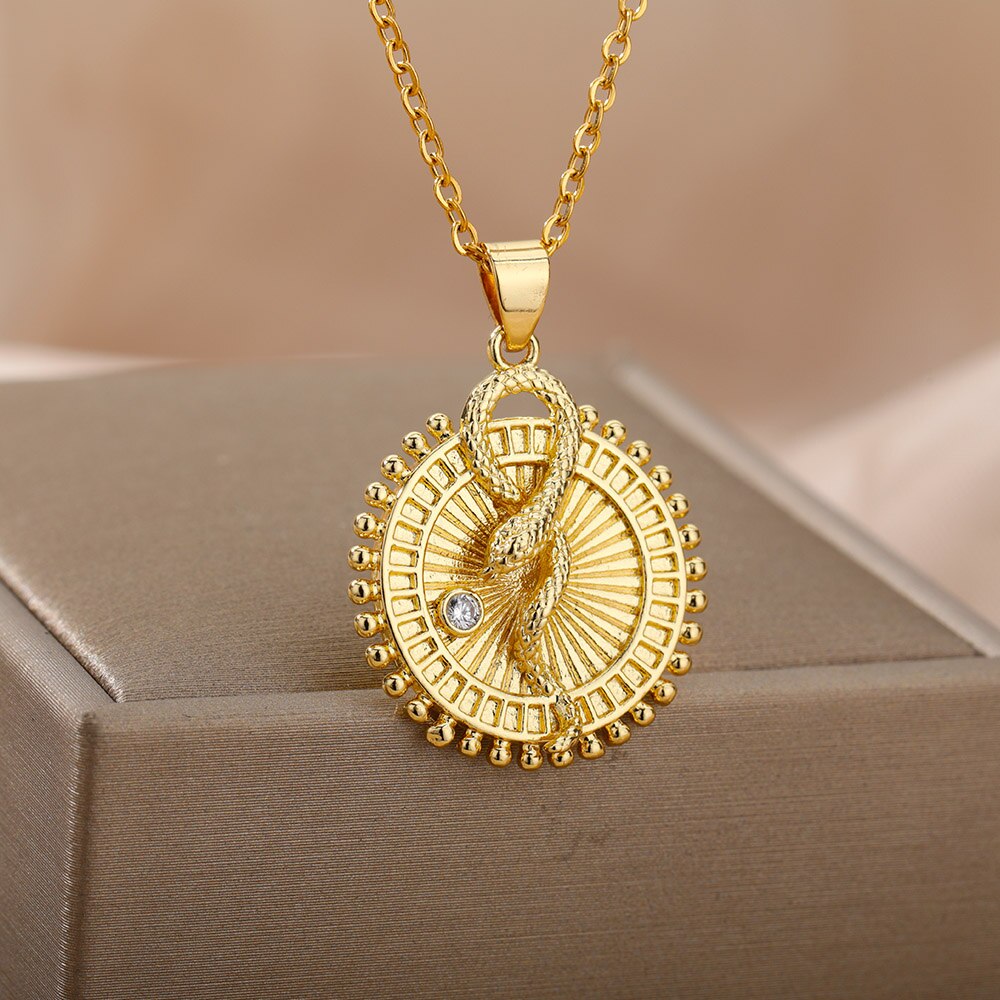 Vintage Punk Snake Pendant Necklace For Women Men Stainless Steel Gold image 6