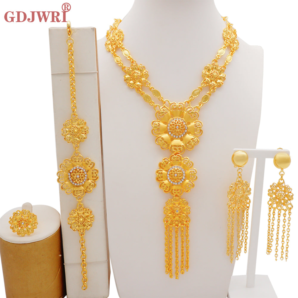 Arabic Dubai Jewelry Set for Women Earrings Ethiopian African Long Chain Gold C image 8