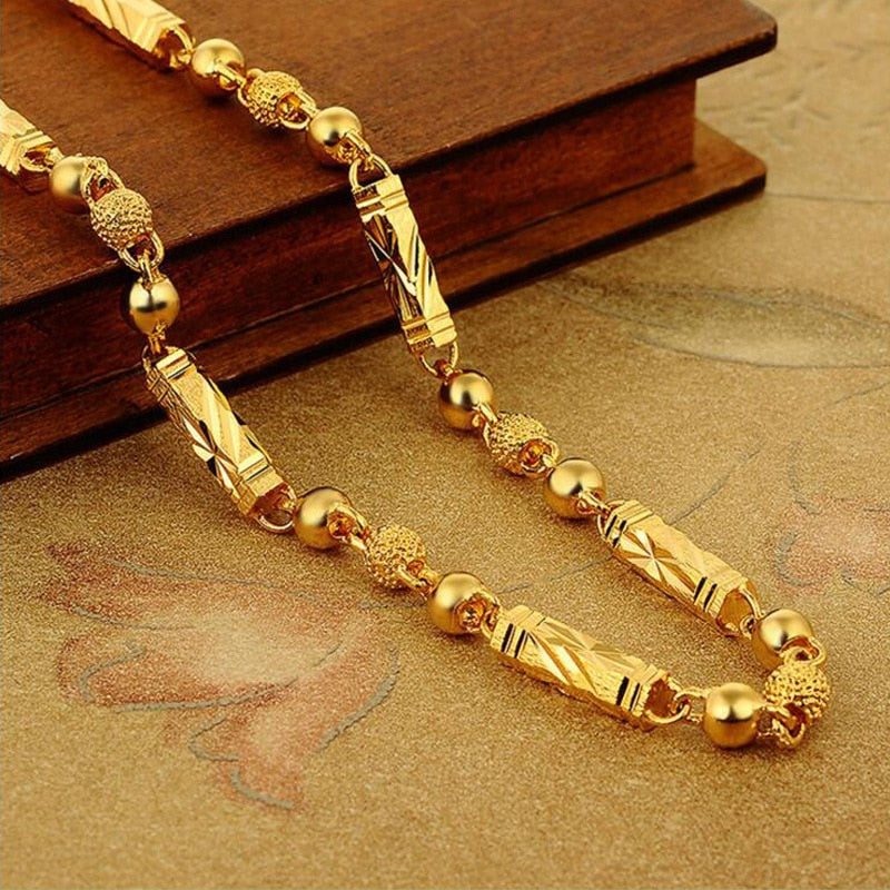 Simple Male 18K Gold Necklace Hexagonal Buddha Bamboo Chain Fine Jewelry image 1