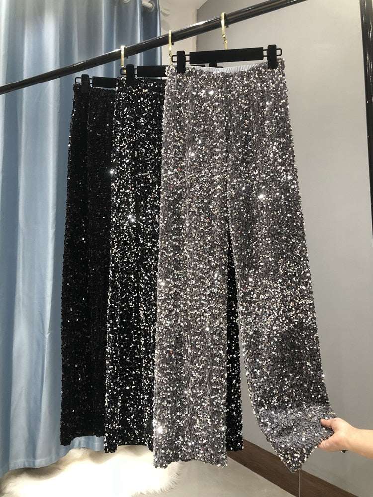 The New Women's Fashion Trendy Sparkling Gold Pants Relaxation of Tall Waist Wi image 0