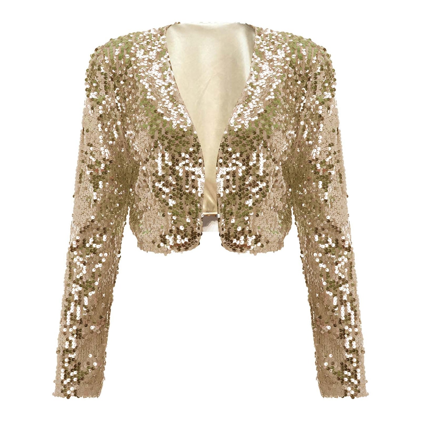 Women Coat Shining Sequined Long Sleeve Cropped Length Open Front Bolero Shrug image 0