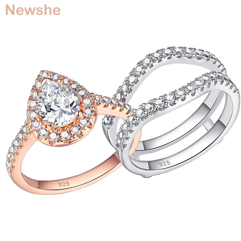 Newshe 2 Pieces Oval Pear Cut 925 Sterling Silver Rose Gold Engagement Ring image 2